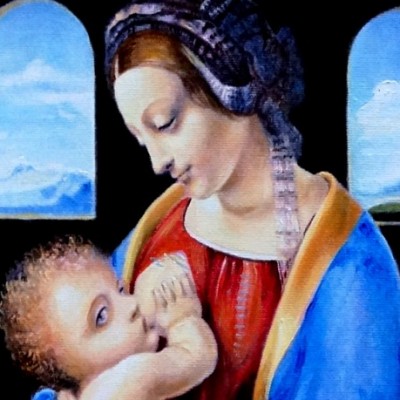 Madonna wg Leonarda da Vinci; olej płótno 27x33 cm