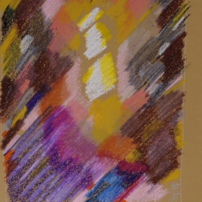 Ziemski zaułek; , pastele olejne.papier Talens 180 g, wym. 29x39 cm, w passepartout 40x50 cm, sygnowany,  2022 rok. 