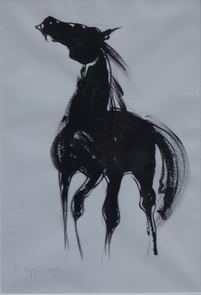 Czarny koń; Tempera papier, 28x41