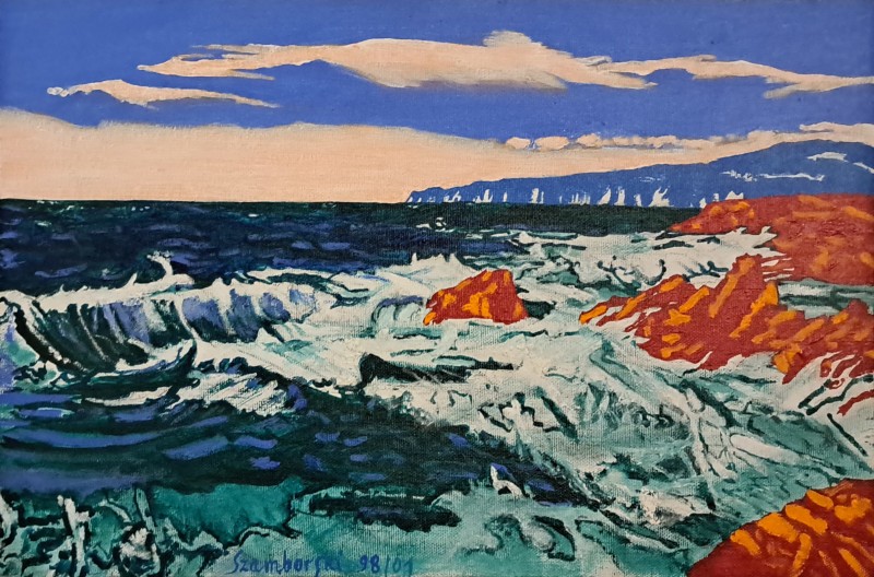 Niebo, Atlantyk i skały; akryl, płótno wym. 65x40 cm 1998r