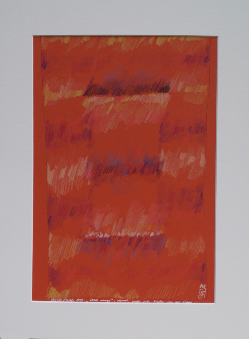 Dutch orange;  pastel suchy, kredka papier Talens 80 g, wym. 29x39 cm, w passepartout 40x50 cm, sygnowany,2022 rok. 