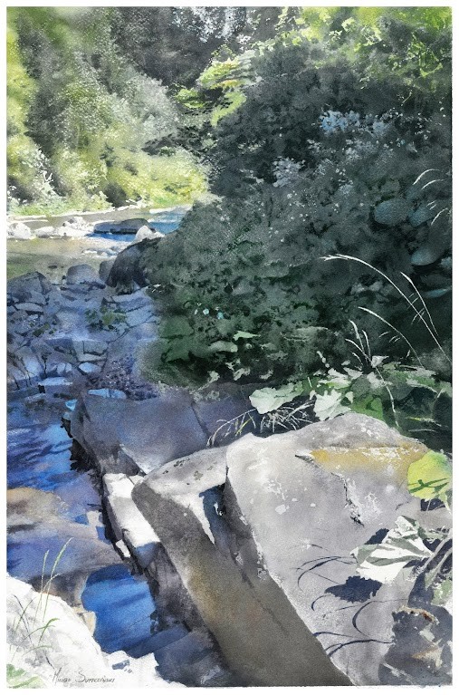 Potok skały; Potok skały (2), akwarela, papier akwarelowy, wym. 32x50 cm, sygnowany, 2021 rok