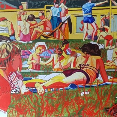 Relaks; akryl/płótno, wym.145 x 65 cm  1987rok